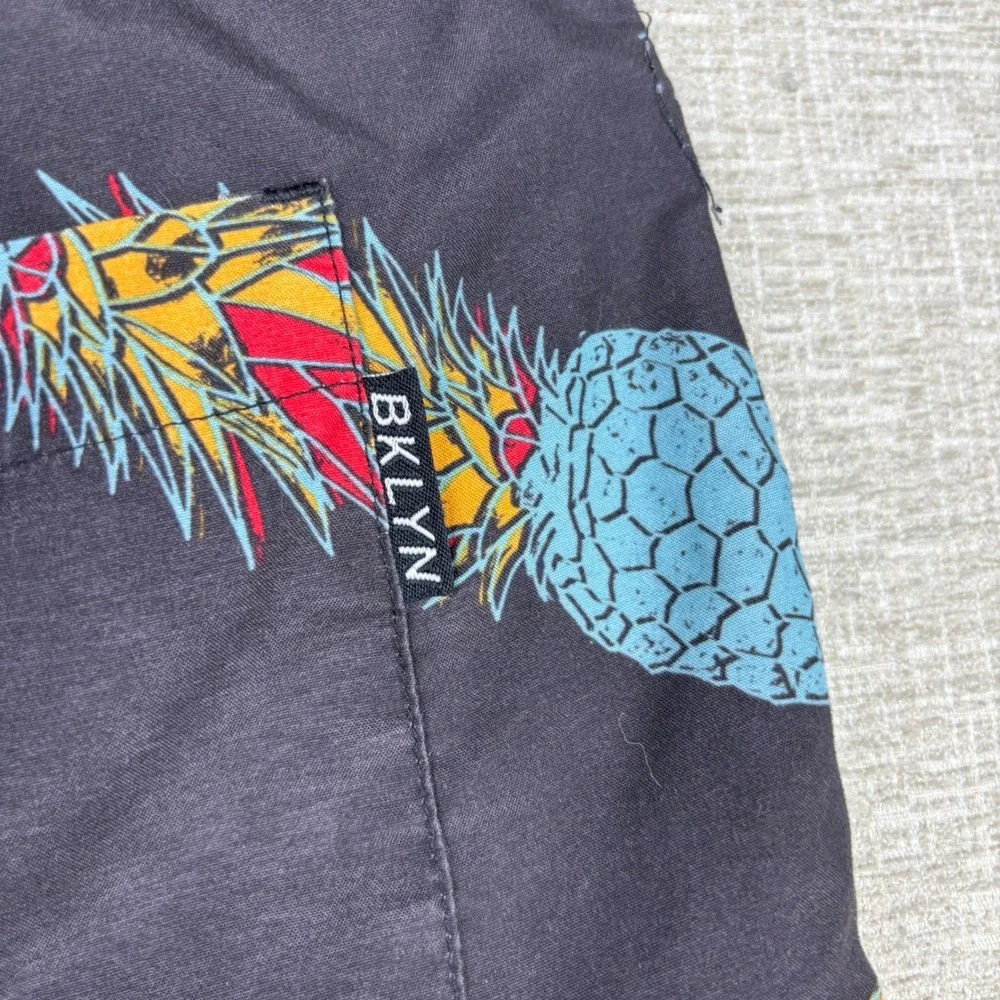Brooklyn Cloth Mens Kent Ave Volley Swim Trunks Black Pineapple Print Small